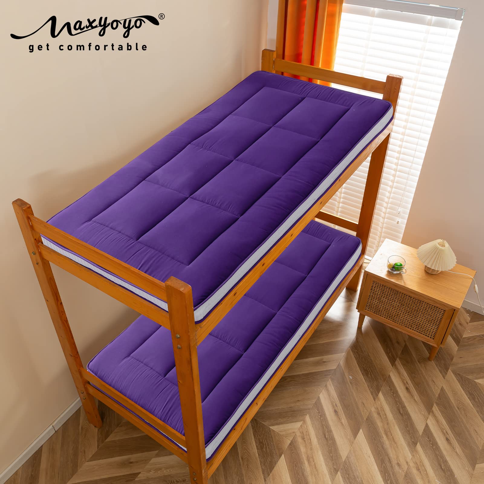 MAXYOYO Twin Bed Mattress - Japanese Floor Futon Mattress for Camping & Home Use | Foldable Portable Twin Mattress Pad Topper | Purple Single Floor Bed | Perfect for Guest Rooms, Dorms, Camping & Small Spaces