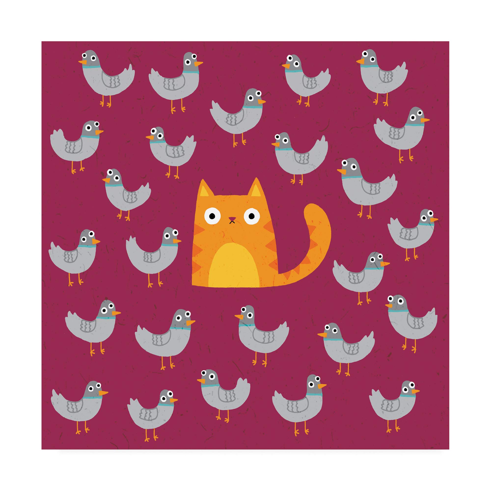 Trademark Fine Art - 18x18 Inch 'Cat Amongst The Pigeons' Canvas Wall Art by Michael Buxton - Modern Home Decor for Living Room, Bedroom & Office