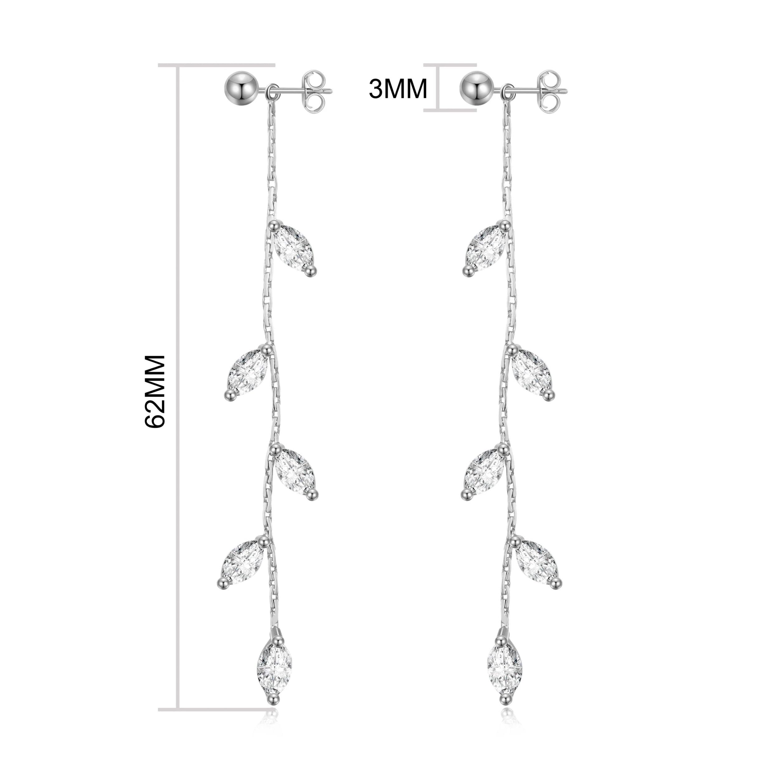 Silver Plated Leaf Earrings with Zirconia Crystals for Women - Elegant Party Jewelry