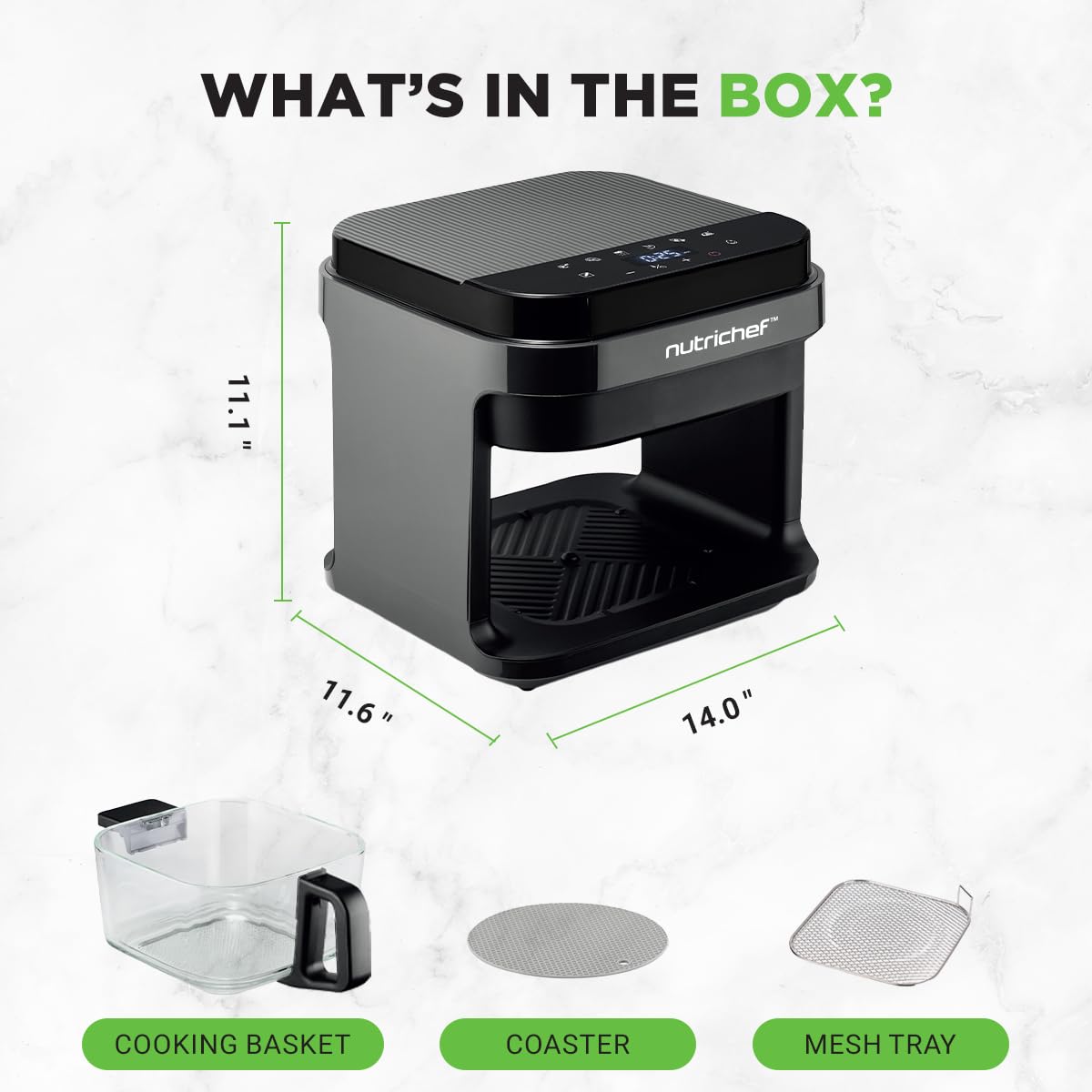 Nutrichef 5.8 Quart Air Fryer with 8 Preset Functions - Transparent Basket for Perfect Cooking - Fry, Bake, Roast Chicken, Steak, Shrimp & Vegetables - Digital Timer & Temperature Control - Ideal for Family Meals, Parties & Healthy Snacks - Black