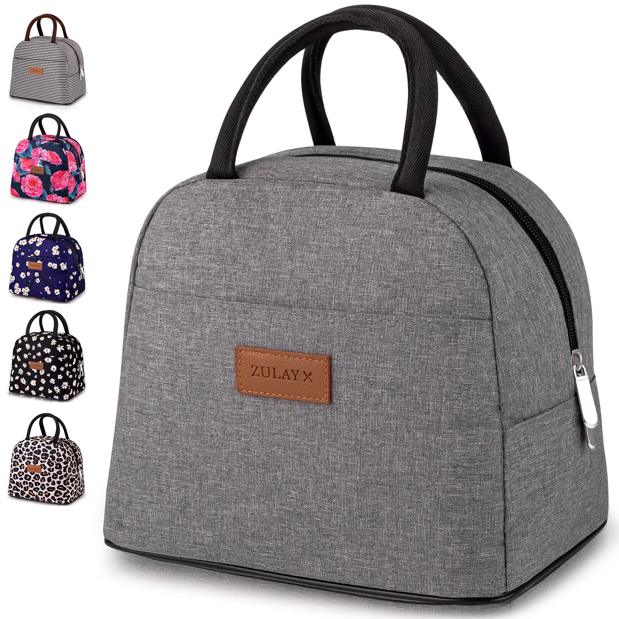 Zulay Insulated Lunch Bag for Women & Men - Leakproof Thermal Tote with Soft Padded Handles - Cute Work Lunch Box for Office, School, Picnics - Perfect for Meal Prep & Outdoor Activities (Gray)