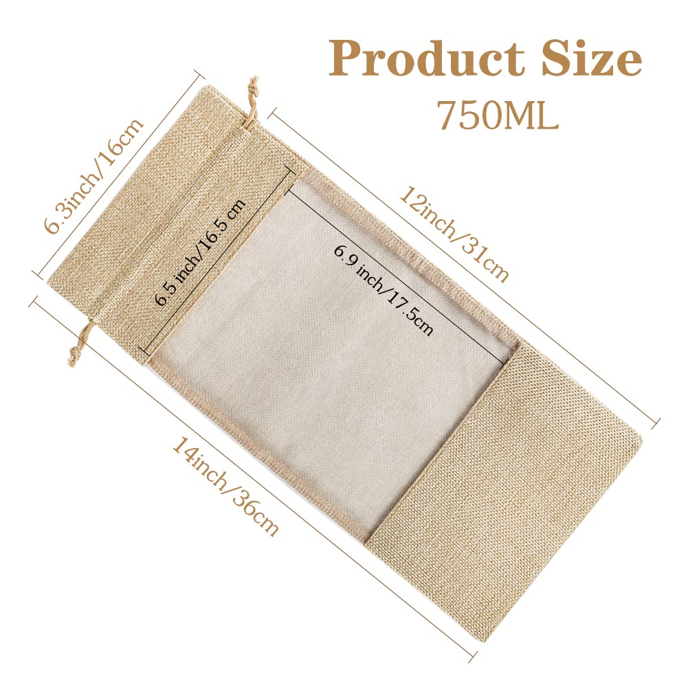 10pcs Burlap Wine Bags with Sheer Window - Hessian Cloth Drawstring Bottle Gift Bags for Christmas, Wedding, Party Favors | Perfect for Holiday Gifting, Wine Bottle Packaging & Special Occasion Presents