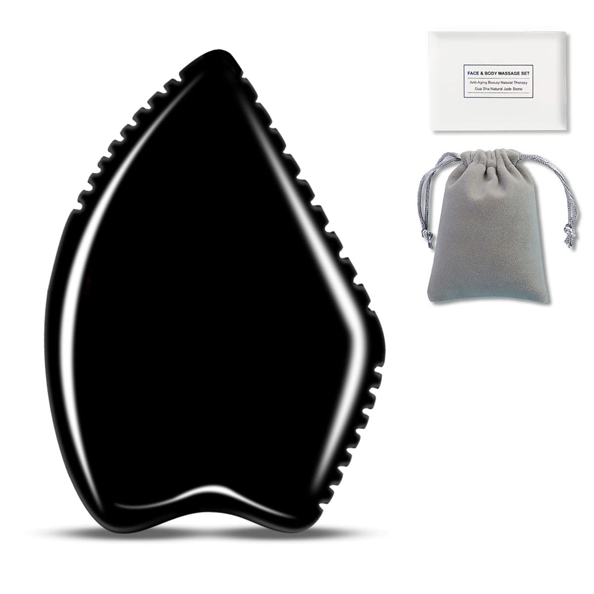 Premium Black Jade Stone Gua Sha Facial Tool - Natural Bian Stone Massager for Face, Neck, Shoulder, Back & Leg - Relaxing Spa & Self-Care Essential for Glowing Skin & Muscle Relief