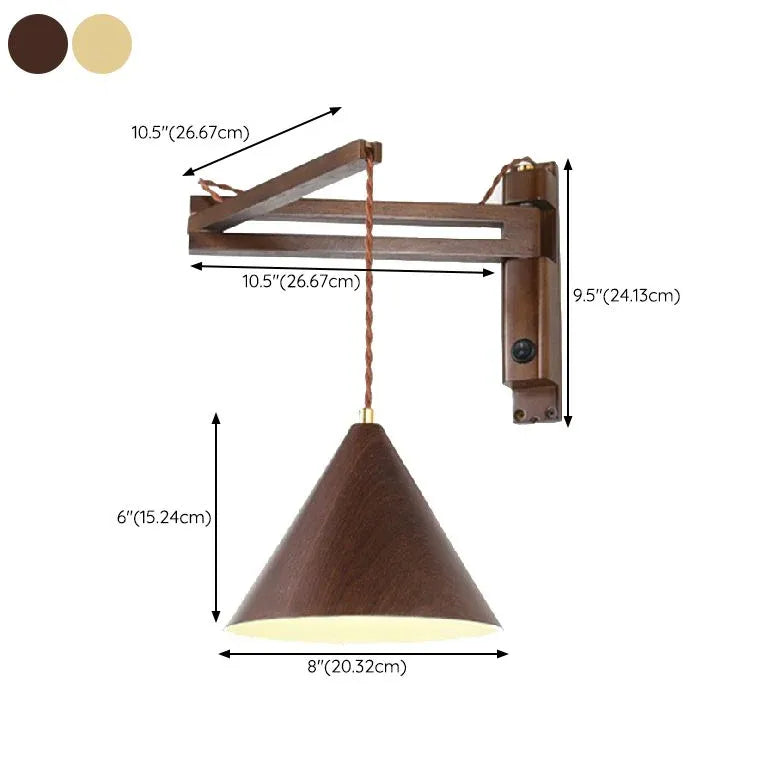 Adjustable Wooden Cone Wall Sconce - Modern Bedroom Lighting Fixture for Cozy Ambience, Perfect for Reading Nook and Nightstand Decor