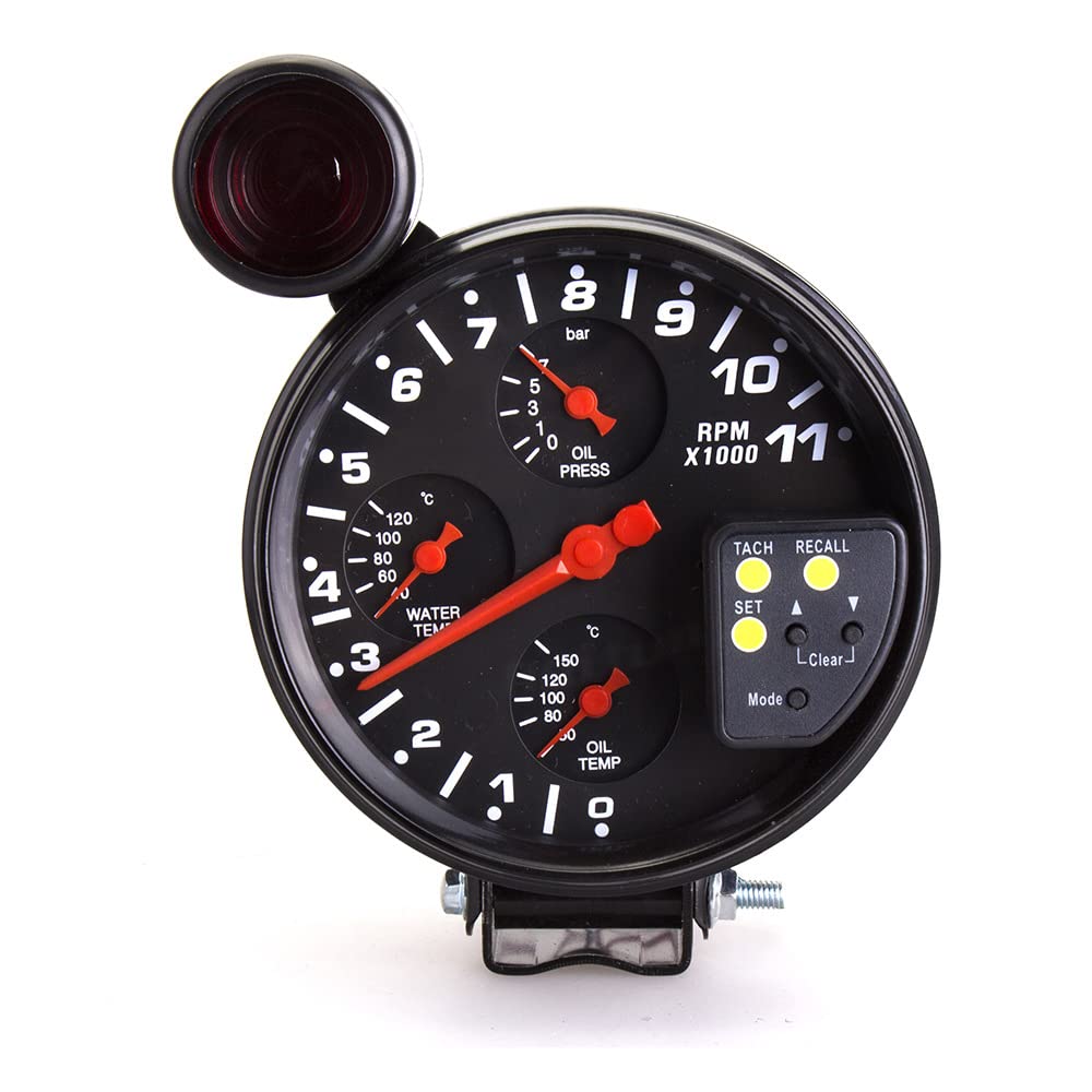5 Inch 4-in-1 Tachometer Gauge for Cars - Water Temp, Oil Temp & Oil Pressure Monitor with Seat - Perfect for Performance Vehicles, Classic Cars & Racing Applications