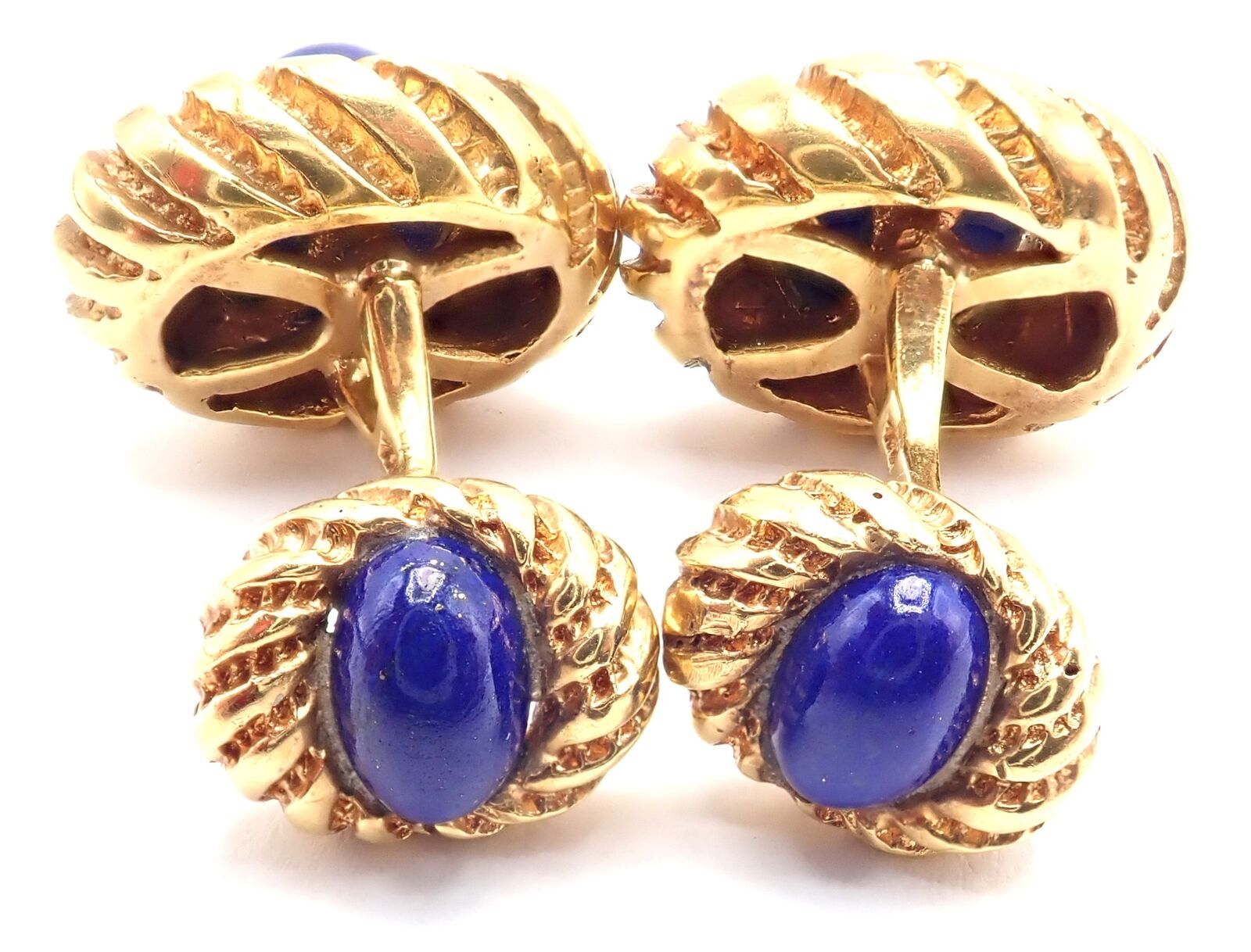 Authentic Tiffany & Co Jean Schlumberger 18k Yellow Gold Lapis Lazuli Cufflinks for Men - Luxury Gift for Weddings, Business & Formal Occasions