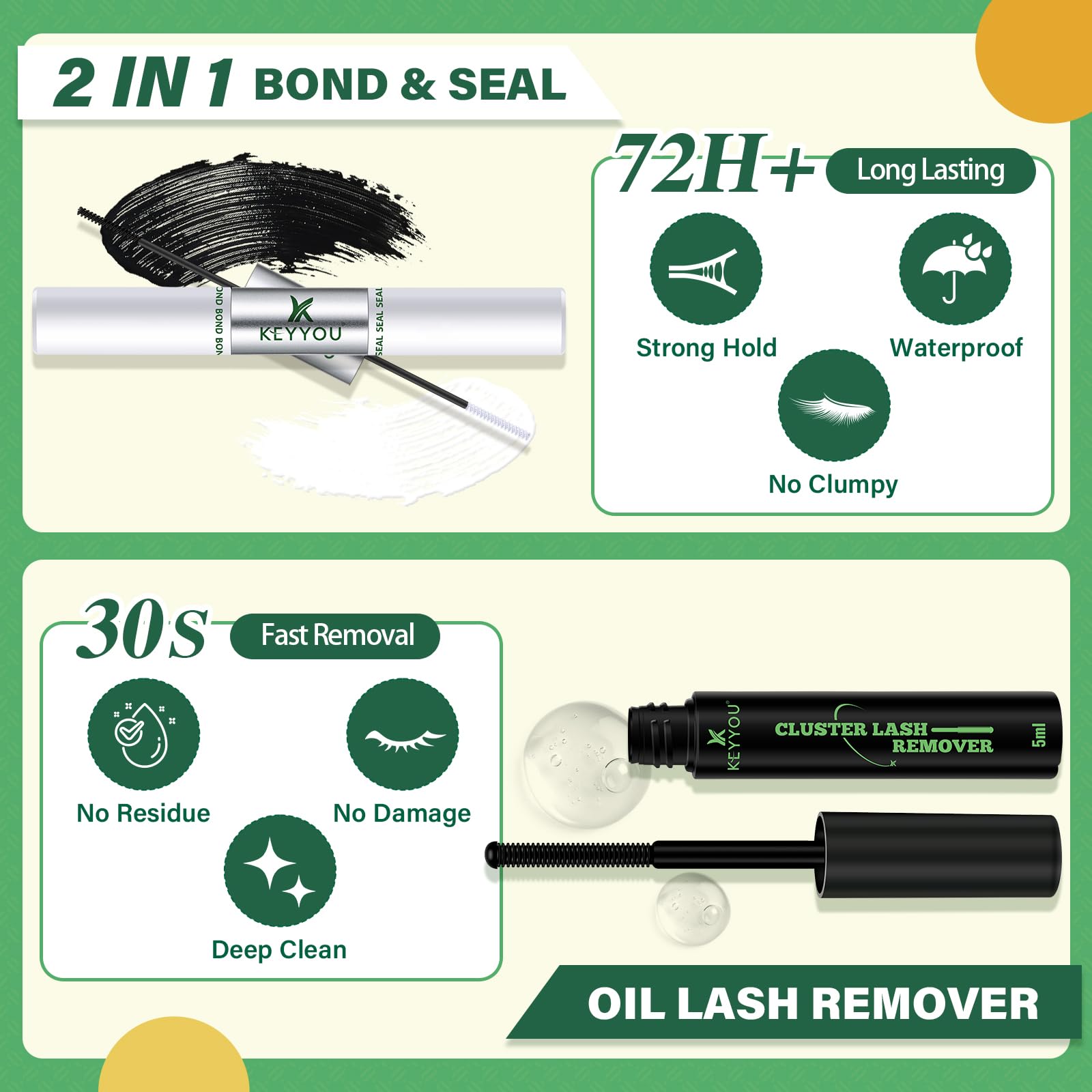 KEYYOU DIY Lash Extension Kit - 144pcs Lash Clusters with Mascara Brush, Bond & Seal, Glue Remover, Applicators & Clean Pad - Professional Eyelash Extension Set for Home Salon Use (Y01 Kit) | Perfect for Bridal, Party & Everyday Glam Looks