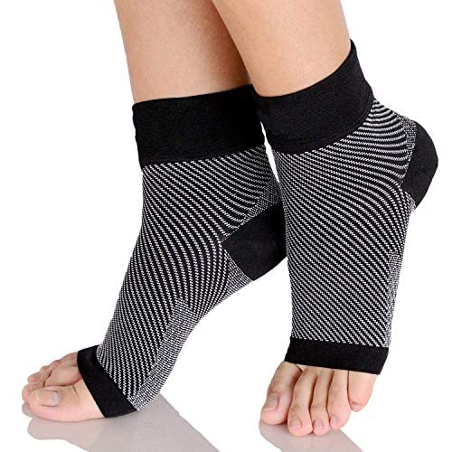 QUADA Ankle Brace Support Sleeve (1 Pair) - Best Compression Socks for Plantar Fasciitis Relief, Arch Support, Swelling & Pain Relief - Ideal for Running, Basketball, Hiking & Injury Recovery (Black)