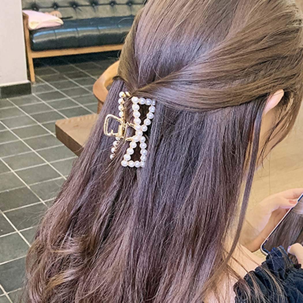 Gold Pearl Hair Claw Clips for Women - Elegant Metal Barrette for Party & Wedding