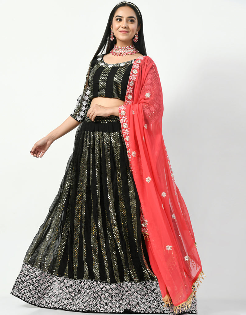 Elegant Black Georgette Lehenga Choli for Women - Indian Wedding Dress, Party Wear & Festive Occasions