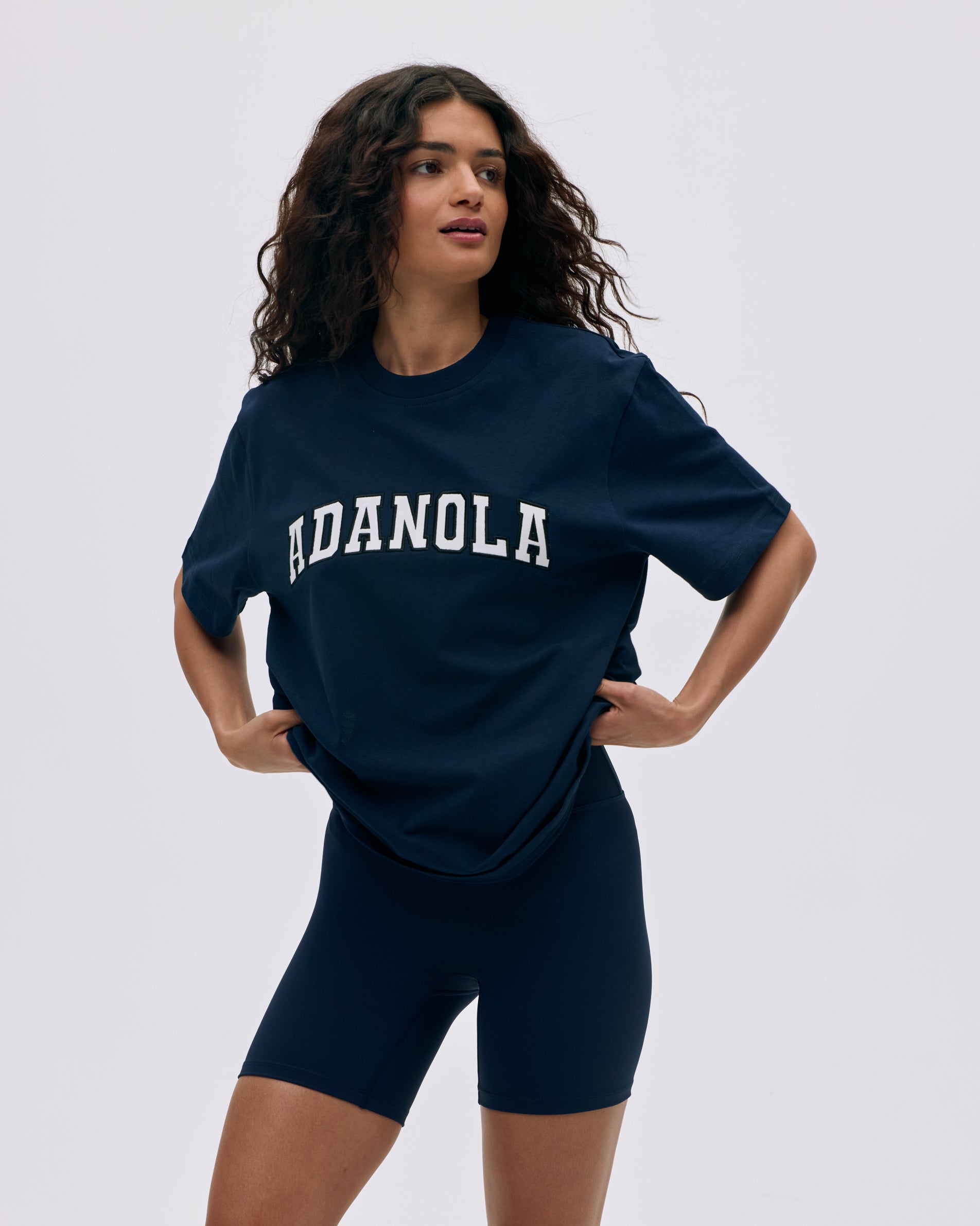 Varsity Short Sleeve Oversized T-Shirt for Men & Women | Comfortable Cotton Crewneck Tee in Navy Blue/White | Perfect for Casual Wear, Street Style & Everyday Outfits