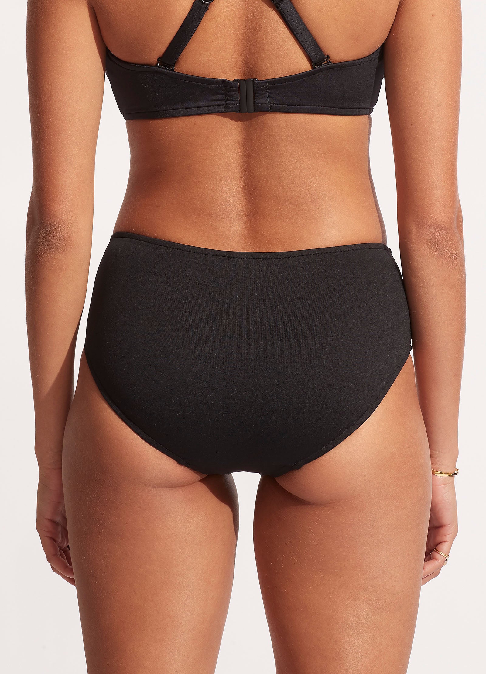 Seafolly Collective Gathered Front Retro High-Waisted Pants - Black Vintage Style Swimwear Bottoms for Beach Vacation & Pool Party