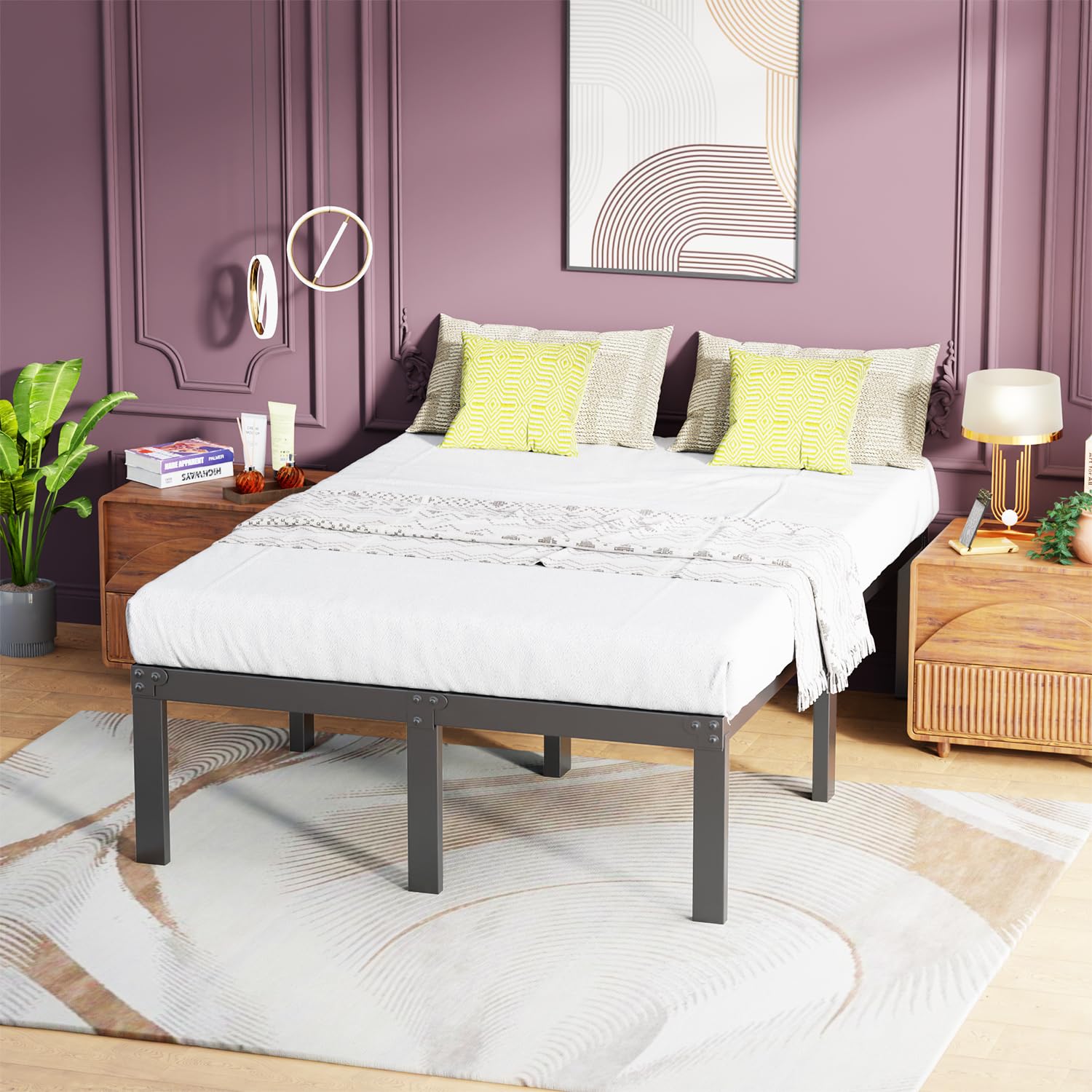 FDW Full Size Metal Platform Bed Frame - 18 Inch Heavy Duty Steel Slat Mattress Foundation, No Box Spring Needed, Noise-Free & Easy Assembly with Under-Bed Storage - Perfect for Modern Bedrooms, Guest Rooms & Small Spaces
