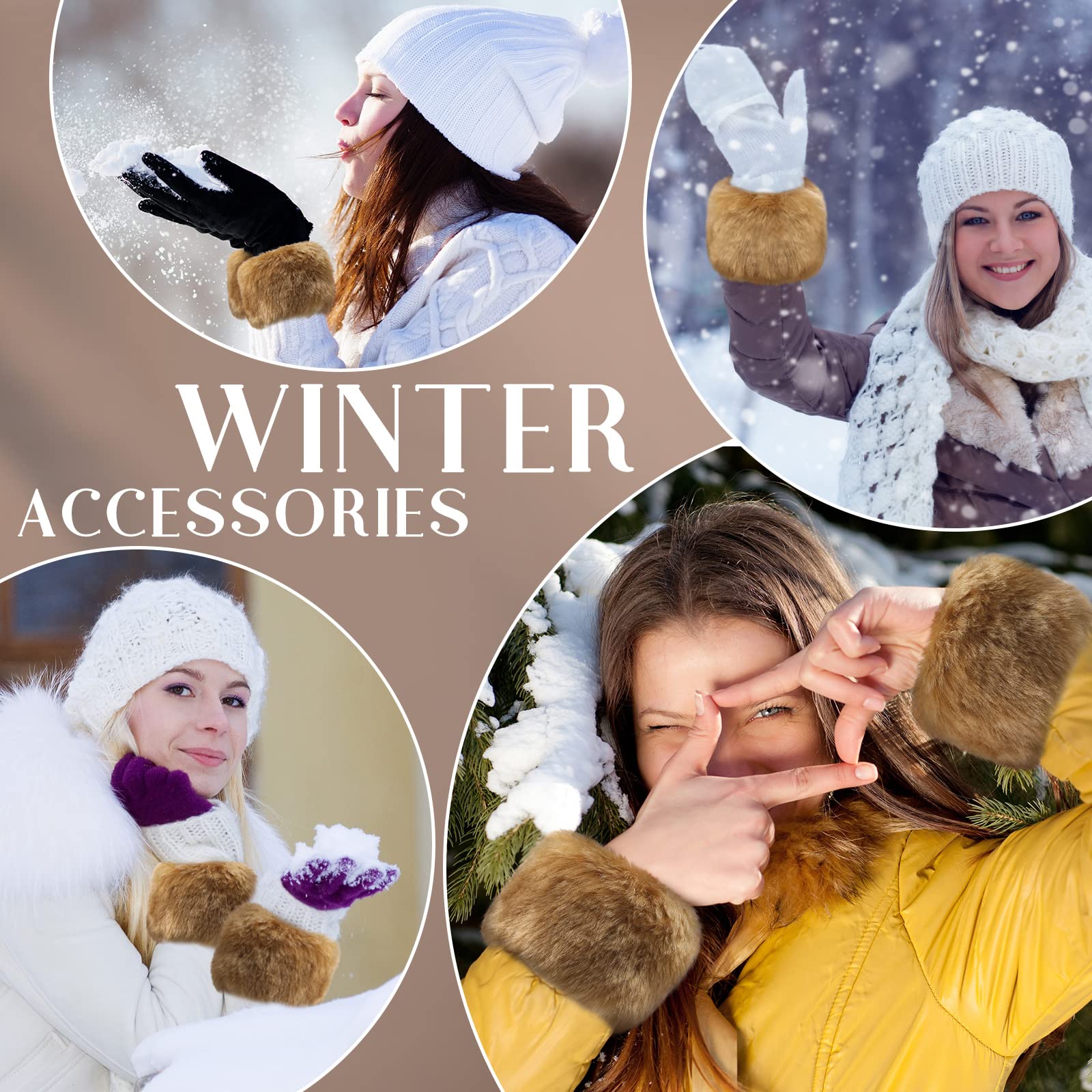 SATINIOR Faux Fur Short Wrist Cuff Winter Warmers - Soft Fuzzy Wrist Warmers for Women & Girls - Perfect for Cold Weather, Outdoor Activities & Fashion Accessories
