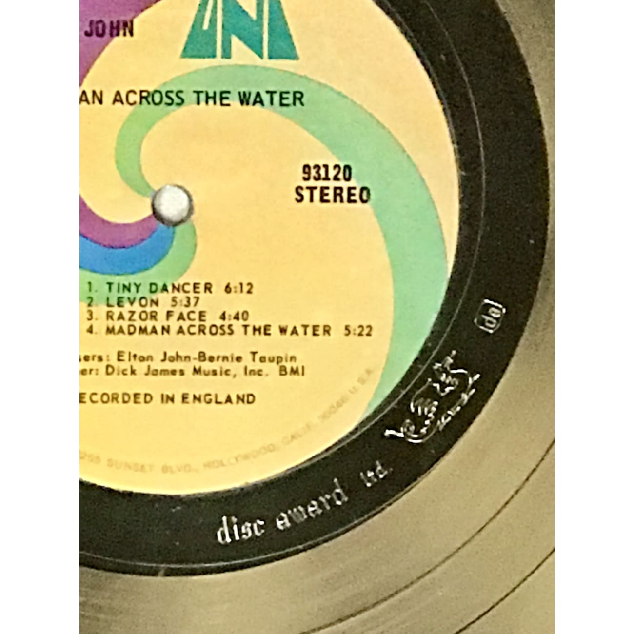 Elton John Madman Across The Water White Matte RIAA Gold LP Award - Rare Collectible Vinyl Record for Bernie Taupin | Perfect for Music Memorabilia Displays & Elton John Fan Collections