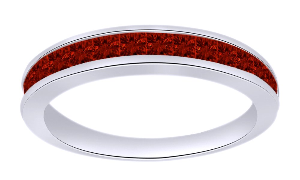 14K Gold Over Sterling Silver Princess Cut Simulated Garnet Anniversary Band Ring - Elegant Gift for Women, Valentine's Day, Wedding & Special Occasions