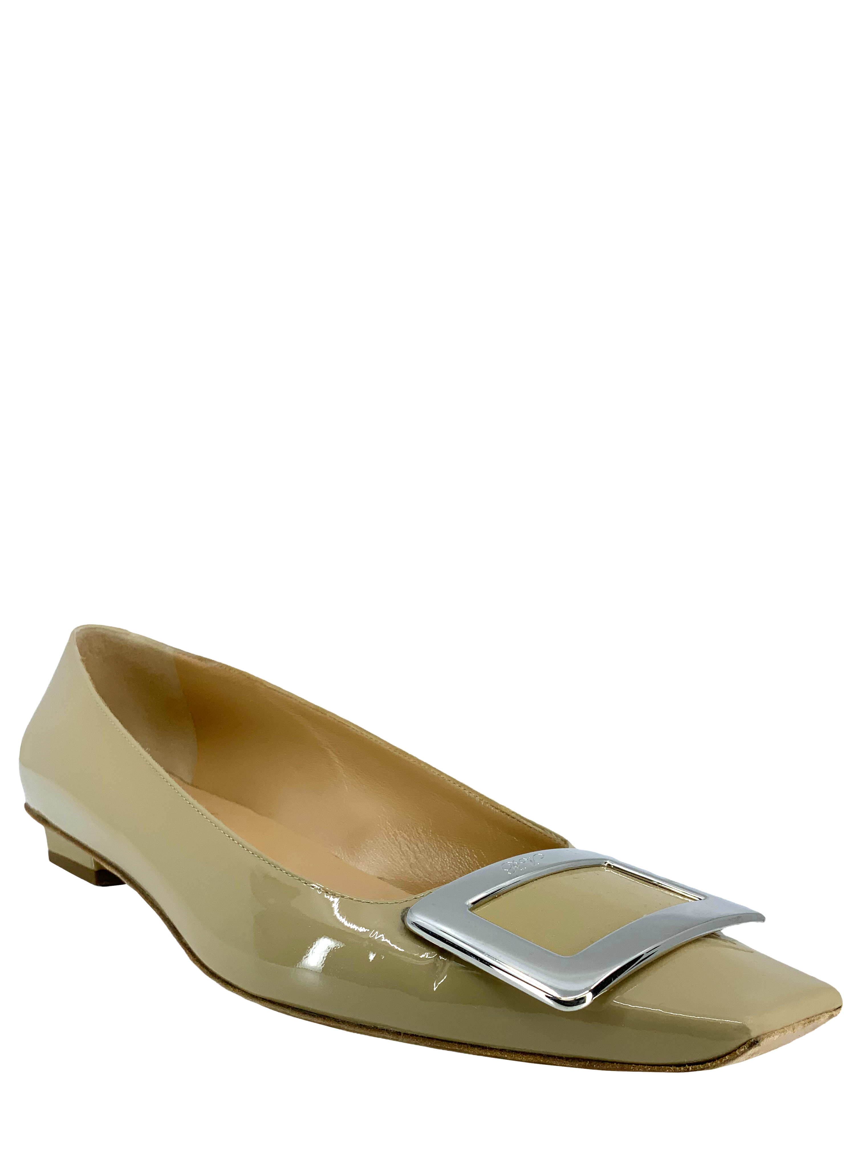 Roger Vivier Belle Vivier Metal Buckle Ballet Flats - Women's Size 8.5 US | Elegant Pointed Toe Shoes for Work, Party & Special Occasions