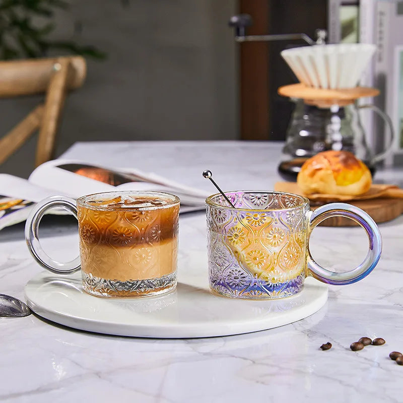 Opa Ring Glass Mug - 12oz Clear Glass Coffee Cup with Handle, Perfect for Hot Tea, Iced Coffee, and Smoothies at Home, Office, or Cafe