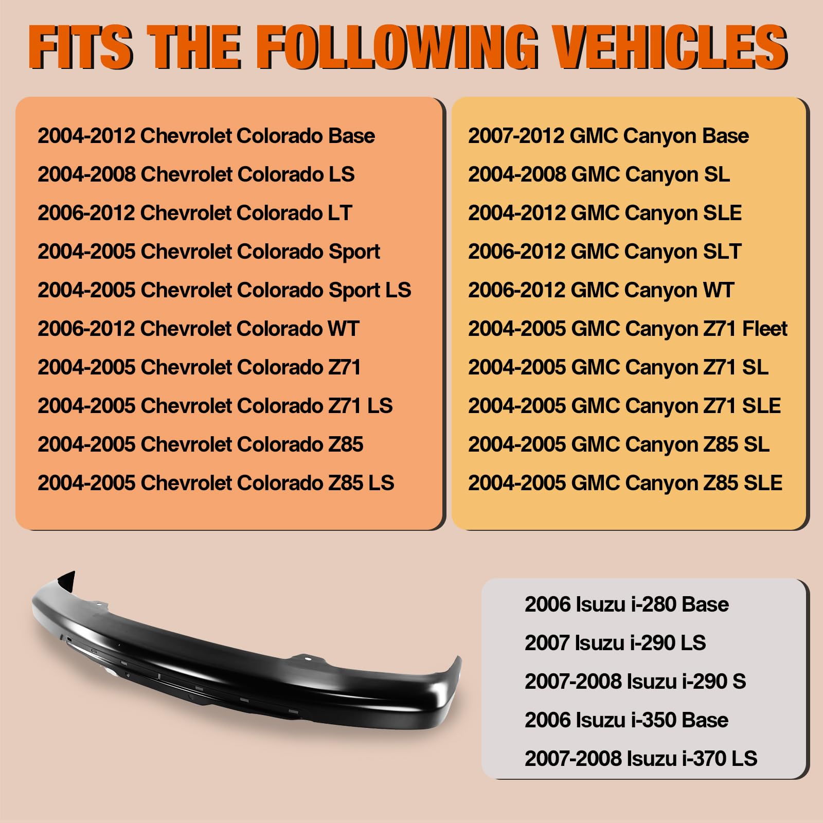 CarPartsDepot Front Bumper Face Bar Black With Bracket - Compatible With 2004-2012 Chevrolet Colorado & GMC Canyon, 2006-2008 Isuzu (GM1002461 19209326) - Perfect for Off-Roading, Truck Restoration & Collision Repair