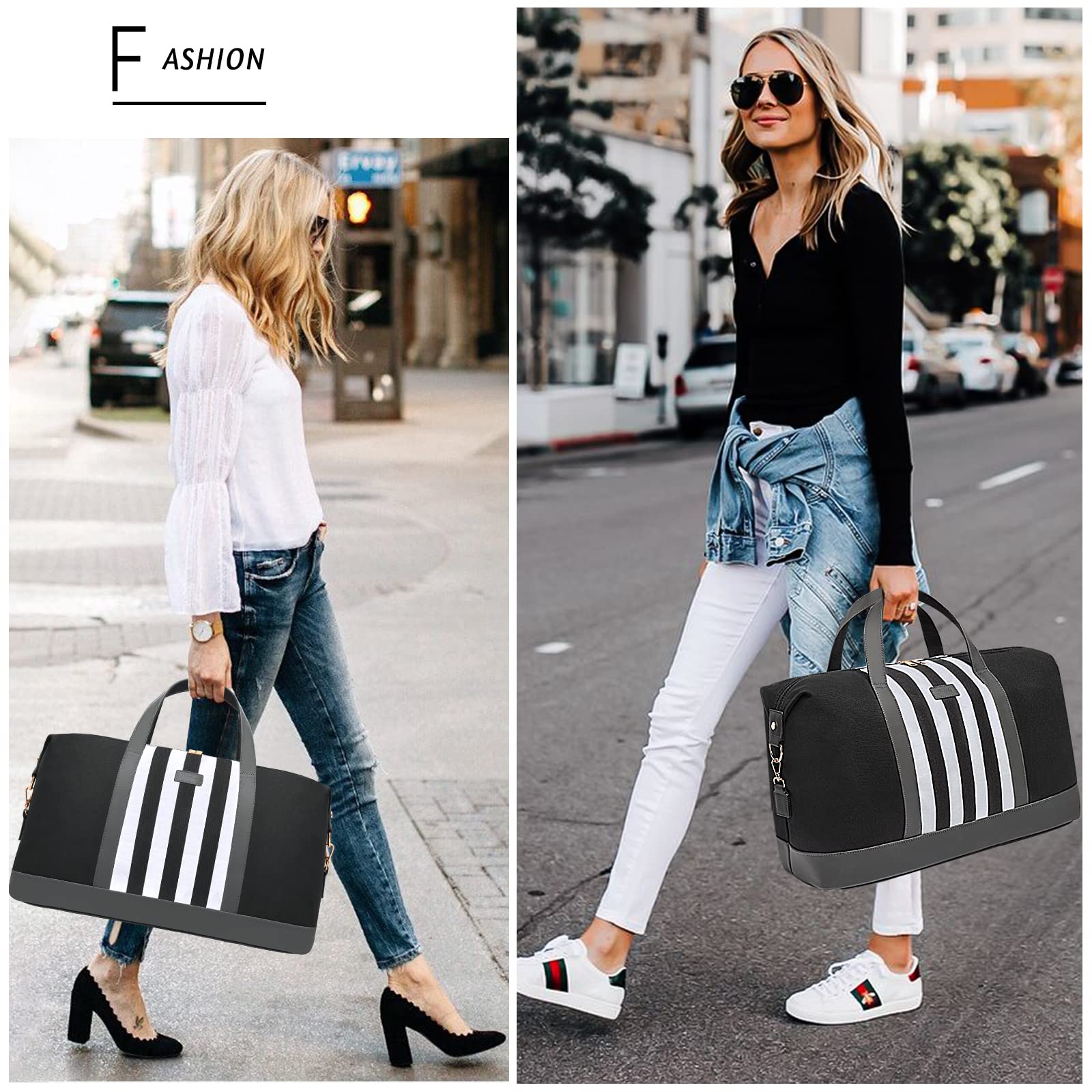 Stylish Women's Weekender Bag - Durable Canvas Overnight Travel Duffel with Trolley Sleeve - Perfect Valentine's Day Gift for Her (Black) | Ideal for Weekend Getaways, Gym, Business Trips & Air Travel