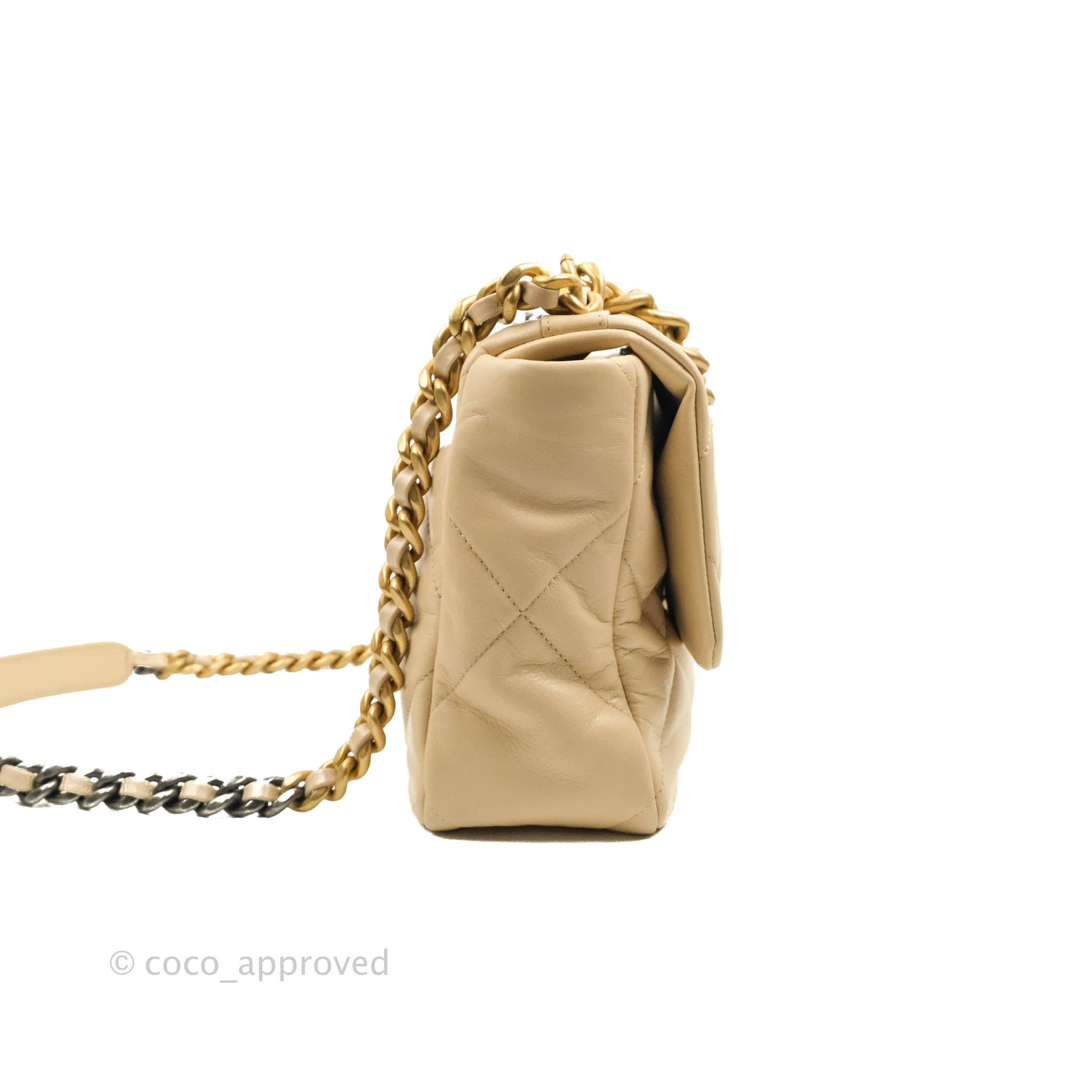 Chanel 19 Medium Flap Bag in Beige Goatskin Leather with Mixed Hardware - Perfect for Work, Travel & Luxury Everyday Use