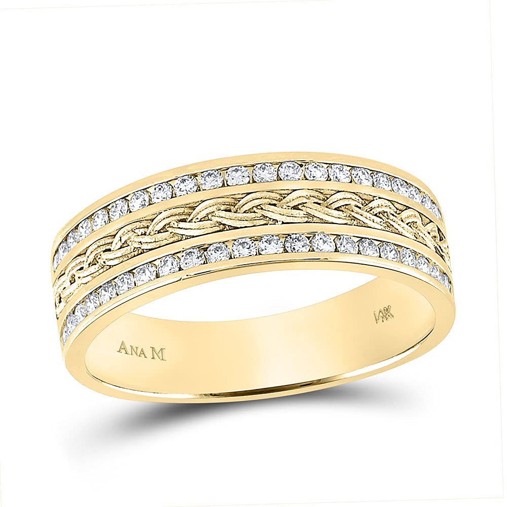 14K Yellow Gold Men's Round Diamond Wedding Band Ring - 1/2 CTTW Braided Design for Him - Perfect for Engagements, Anniversaries & Special Occasions