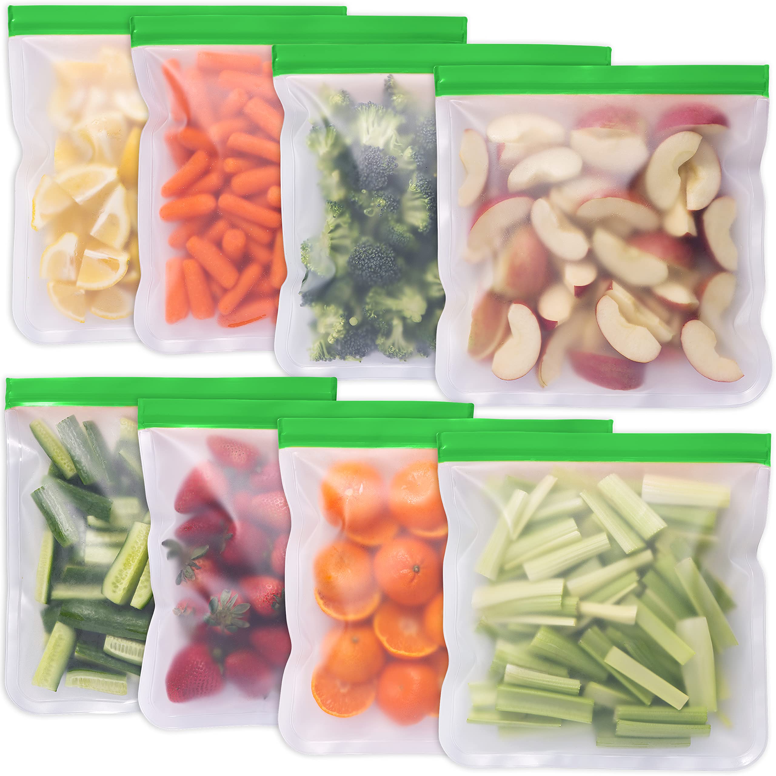 Greenzla Reusable Gallon Bags - 8 Pack BPA Free, Extra Thick & Leakproof Food Storage Bags for Freezer, Meal Prep, Travel - Perfect for Marinating Food, Storing Fruits, Sandwiches & Snacks | Eco-Friendly Kitchen & On-the-Go Solution