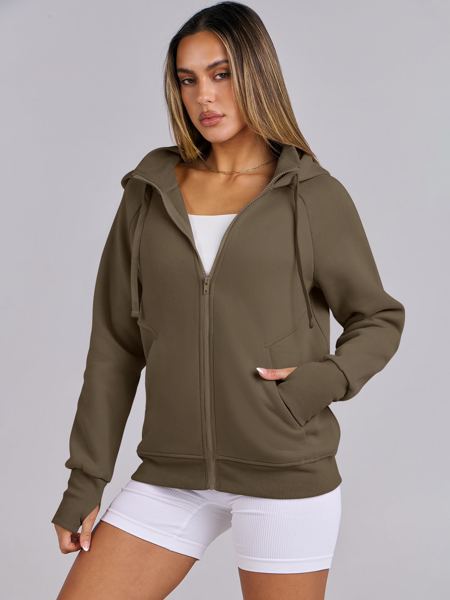 ANRABESS Women's Fleece Zip-Up Hoodie with Pockets - Long Sleeve Casual Sweatshirt for Fall Fashion | Preppy Y2K Outfits | Perfect for College, Streetwear & Cozy Loungewear