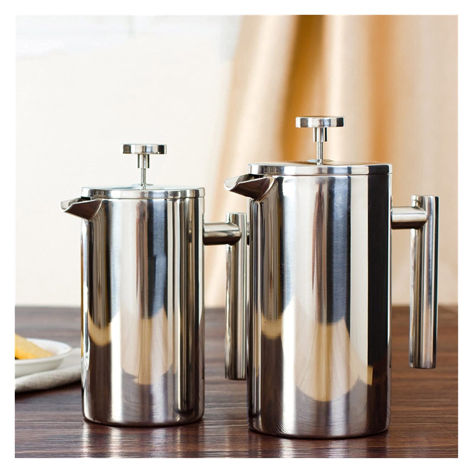 Premium Stainless Steel French Press Coffee Maker - 350ml, 800ml, 1000ml Double Wall Insulated for Hot Coffee & Tea - Ideal for Home, Office & Camping (800ml, Silver)