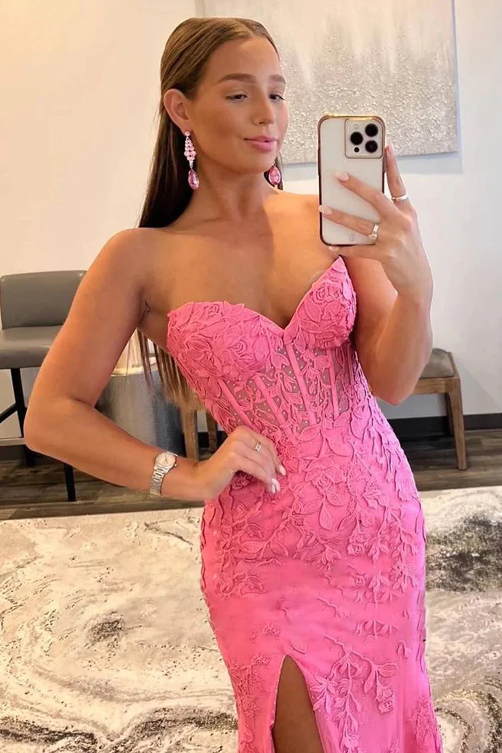 2025 Black Lace Prom Dress Strapless Mermaid Gown with High Slit - Elegant Long Evening Dress for Homecoming, Formal Events & Special Occasions