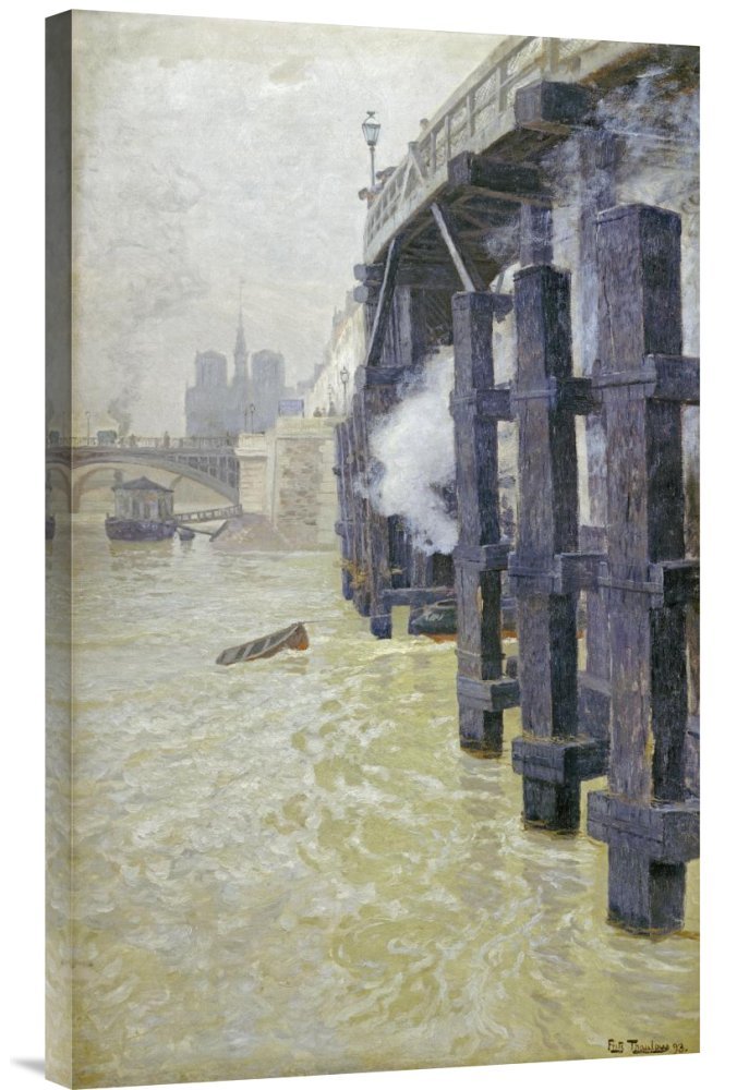 Fritz Thaulow The Seine in December - Gallery Wrap Giclee Canvas Wall Art Print - Handmade Oil Painting Reproduction - Perfect for Living Room, Bedroom & Office Decor
