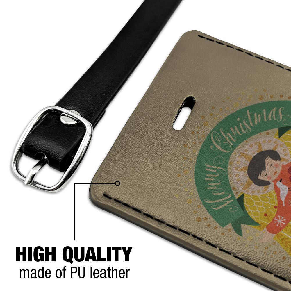 Christmas Angel Rectangle Leather Luggage Tag - Personalized Carry-On ID Tag for Suitcases & Travel Bags | Perfect Holiday Gift for Travelers