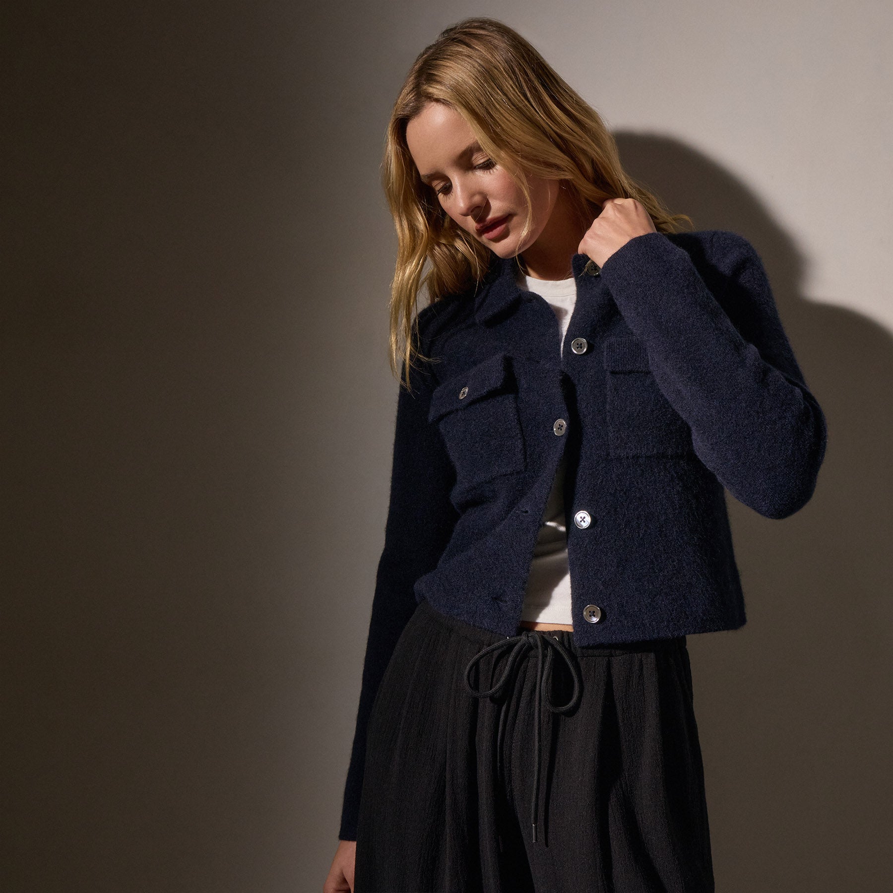 Women's Navy Blue Knit Sweater Jacket - Cozy Cardigan for Fall & Winter, Casual Outfit Essential for Layering