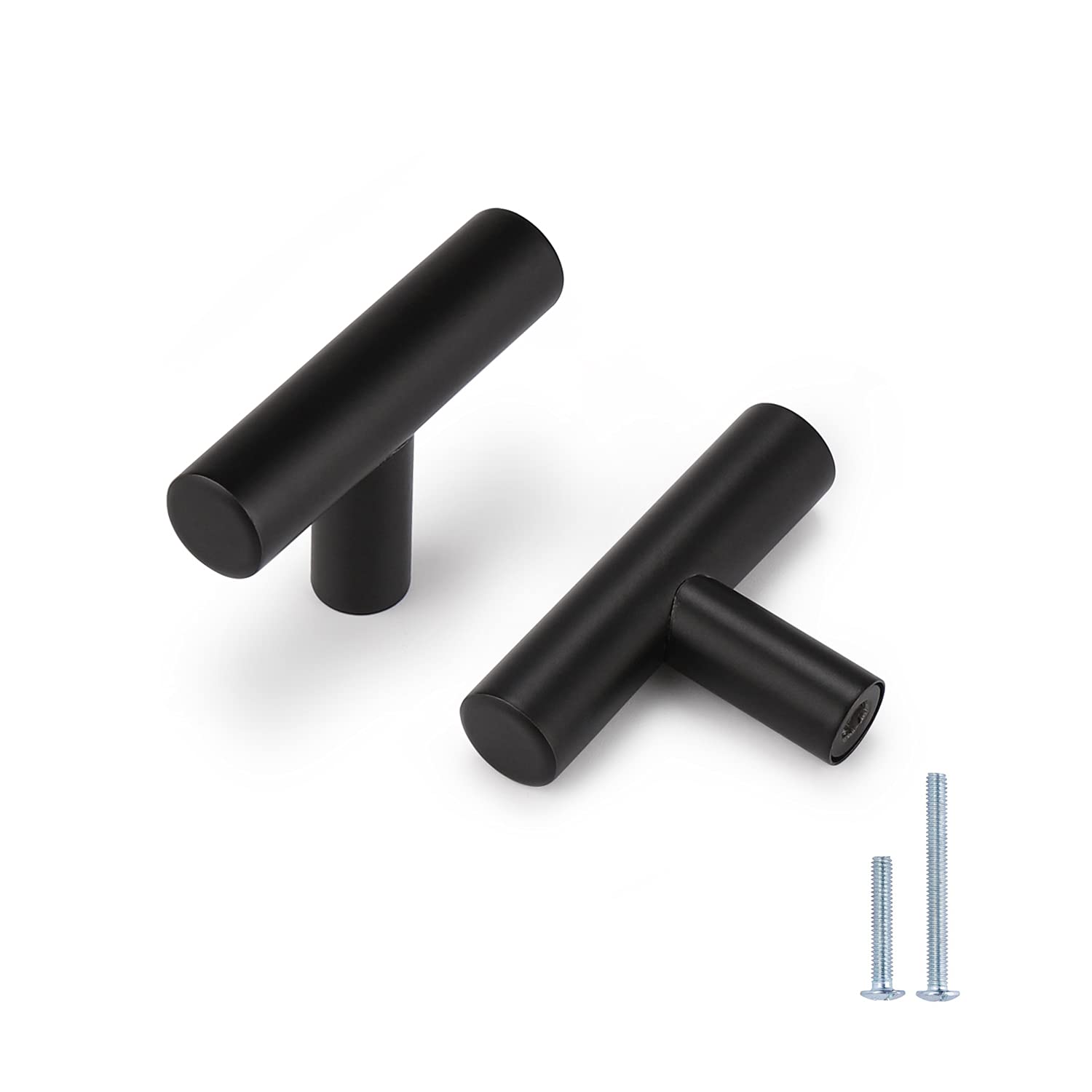 15 Pack Flat Black Kitchen Cabinet Knobs - 2 Inch Stainless Steel Single Hole Cabinet Pulls for Drawer, Closet & Dresser - Modern Hardware for Home & Office Furniture Upgrade
