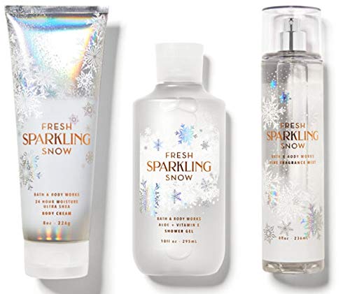 Bath and Body Works Fresh Sparkling Snow Trio Gift Set - Shower Gel, Body Cream & Fragrance Mist (Full Size) - Holiday Gift Set for Women, Winter Self Care & Christmas Present