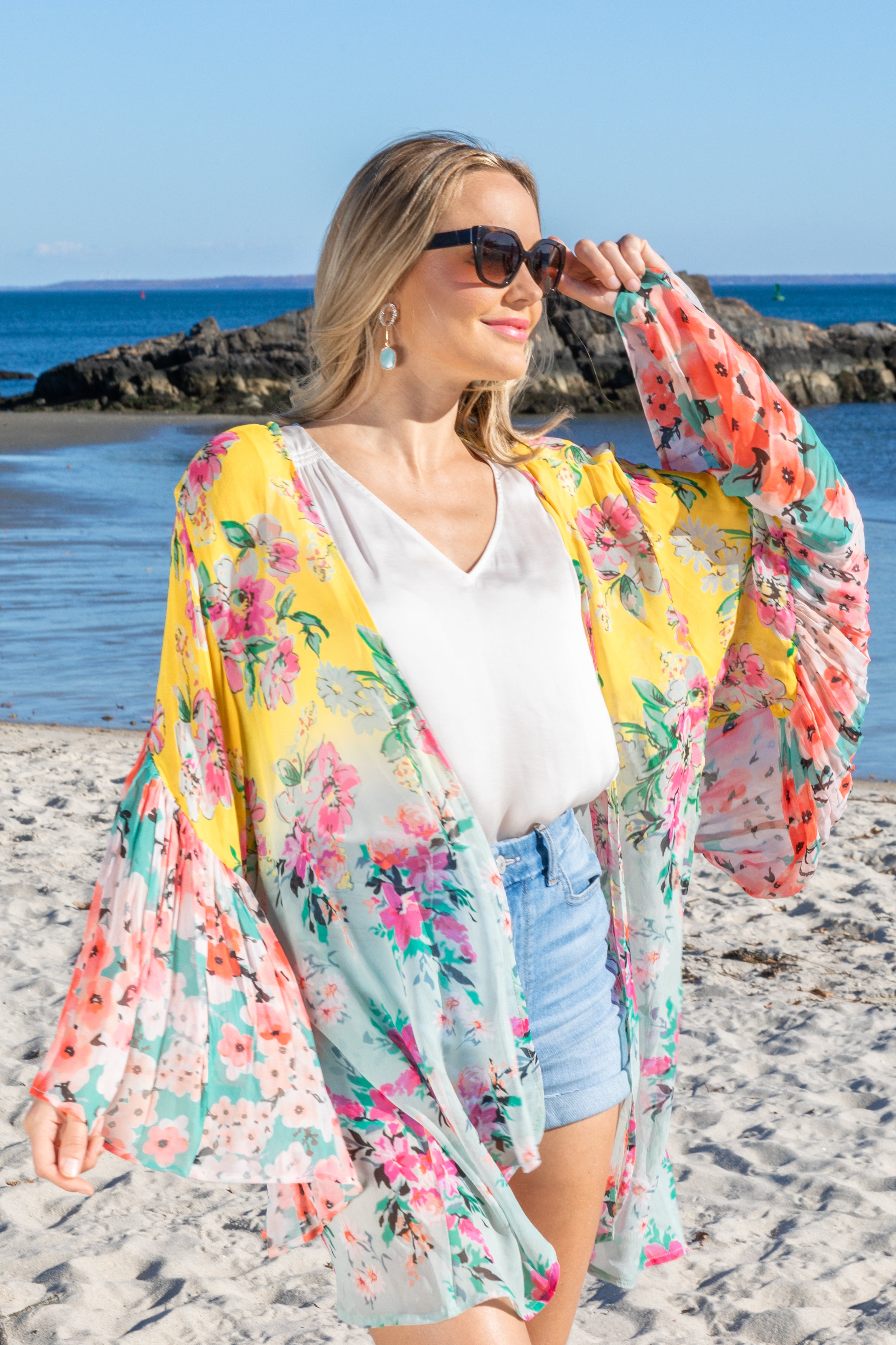 Elegant Floral Ruffle Sleeve Kimono Robe - Boho Chic Loungewear for Women | Perfect for Spa Days, Beach Cover-ups & Home Relaxation