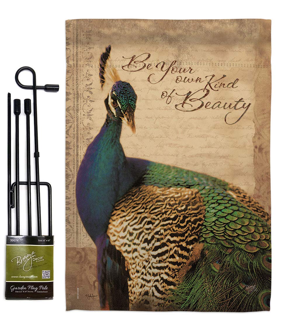Peacock Garden Flag Set with Stand - Double-Sided Yard Decor for Home & Gifts