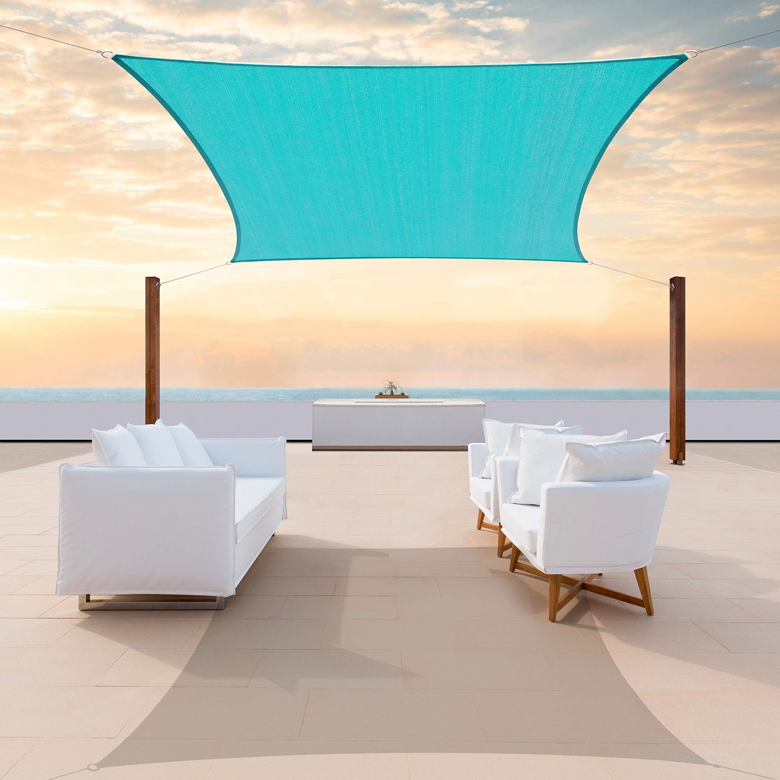Colourtree 12' x 20' Turquoise Sun Shade Sail Rectangle - 190GSM UV Blocking Canopy for Patio, Pergola, Backyard & Pool Area - Outdoor Sun Protection for Garden, Deck and Playground