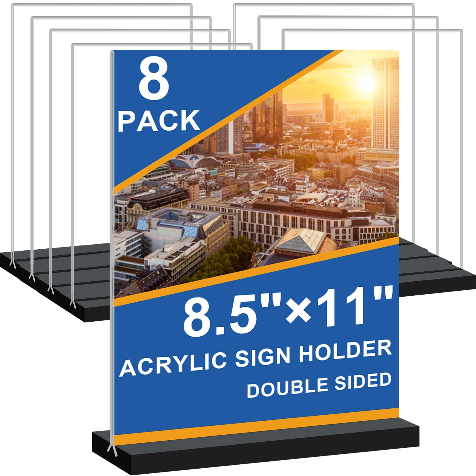 Seencool 8.5 x 11 Acrylic Sign Holders - 8 Pack Clear Plastic Flyer Display Stands with Vertical Base | Double Sided Picture Frame & Menu Holders for Office, Restaurant, Store & Home | Perfect for Tabletop Displays, Promotions & Information Signage