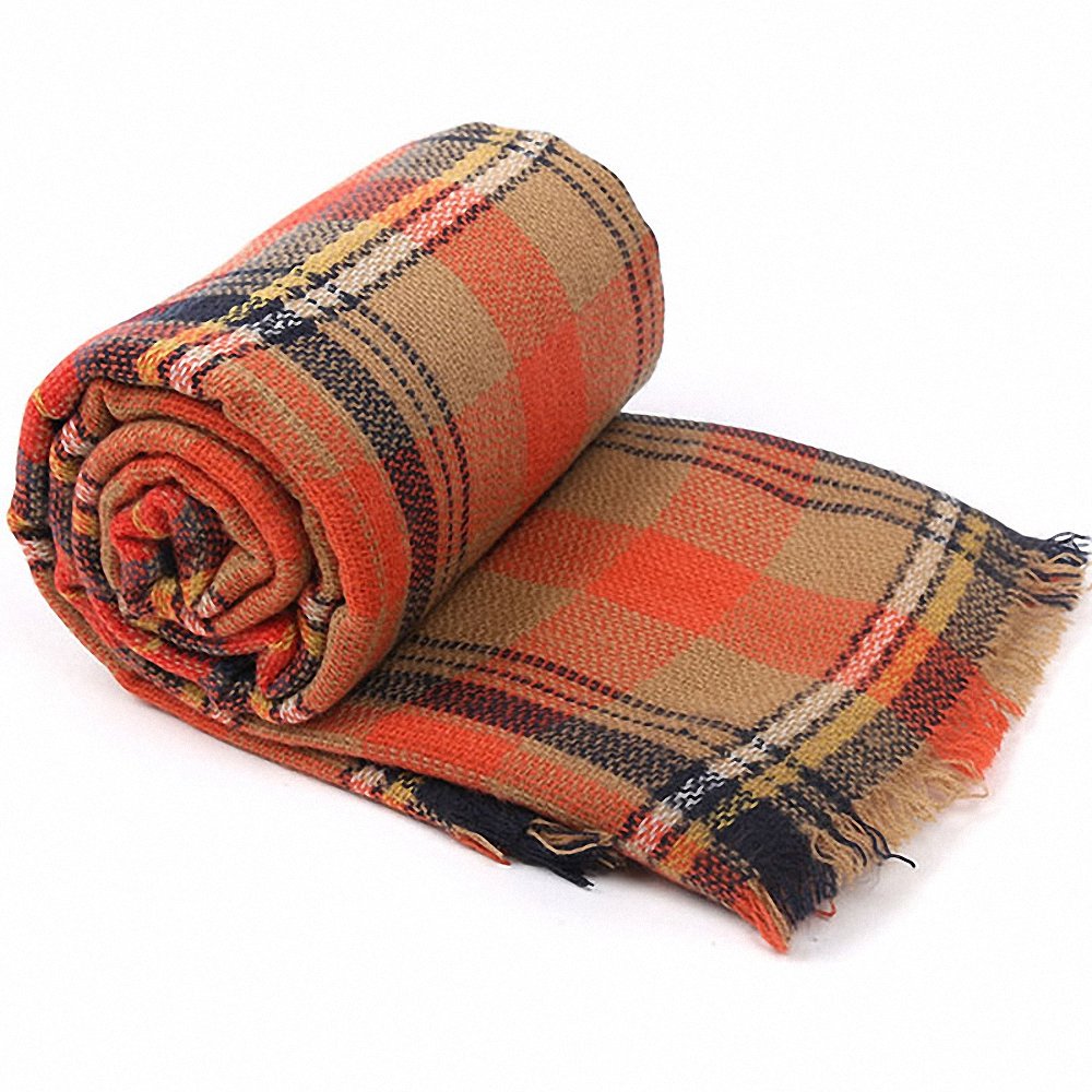 Lictory Women's Winter Fashion Scarf - Soft Artificial Cashmere Plaid Shawl with Tassels, Brown Checkered Pattern for Warmth & Style | Perfect for Cold Weather, Office, Travel & Holiday Outfits