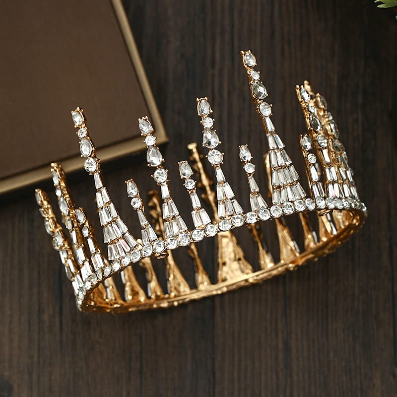 Golden Rhinestone Round Tiara Hair Crown for Women - Elegant Bridal Wedding Hair Jewelry Accessories | Perfect for Bridal Showers, Weddings, and Special Occasions