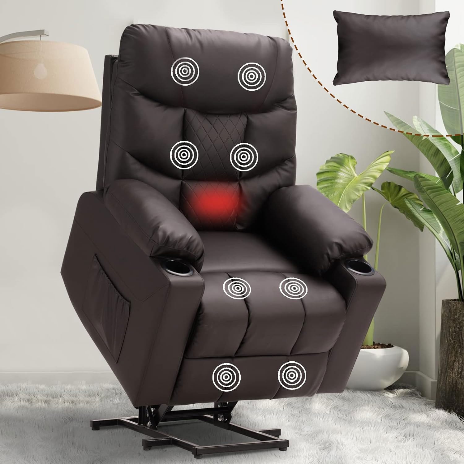 Electric Power Lift Recliner Chair for Elderly with Massage & Heat - 3-Position Adjustable, Side Pockets & Cup Holders - Comfortable Living Room Recliner for Seniors with Mobility Issues (Perfect for Relaxation, Reading & Watching TV)