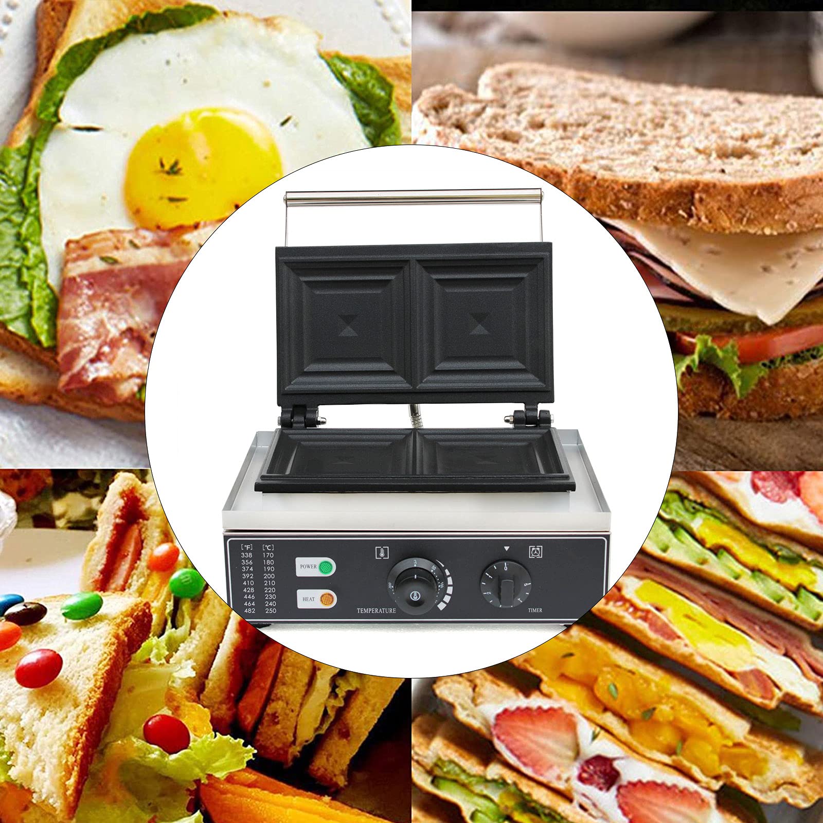 2-in-1 Commercial Sandwich Maker - 1500W Electric Grill & Toaster with Nonstick Plates & Adjustable Temperature - Perfect for Bakeries, Restaurants & Home Breakfast - Make Grilled Cheese, Paninis & Hot Sandwiches Easily