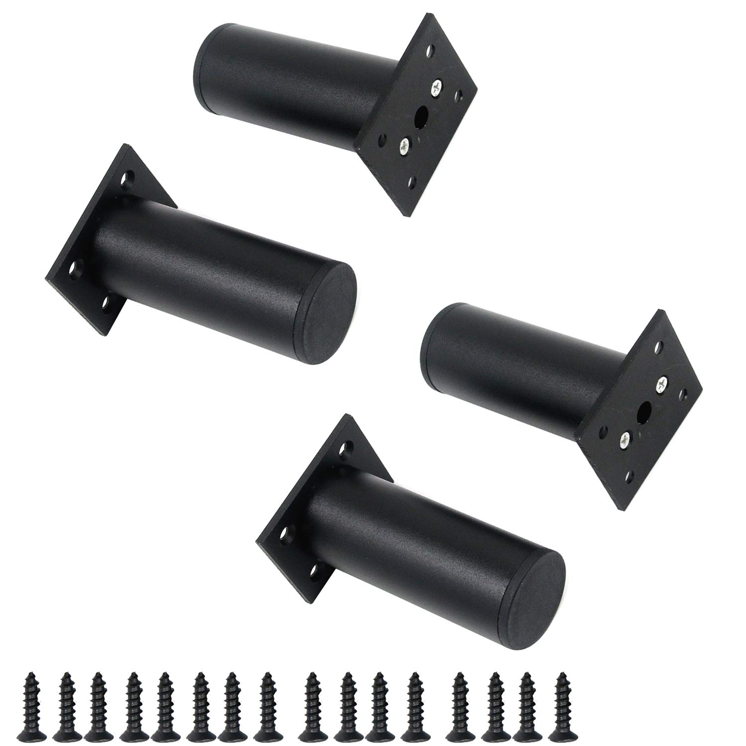 4 Inch Adjustable Furniture Legs - Set of 4 Black Table/Desk Feet for Home Office, Kitchen Cabinets & DIY Furniture Projects