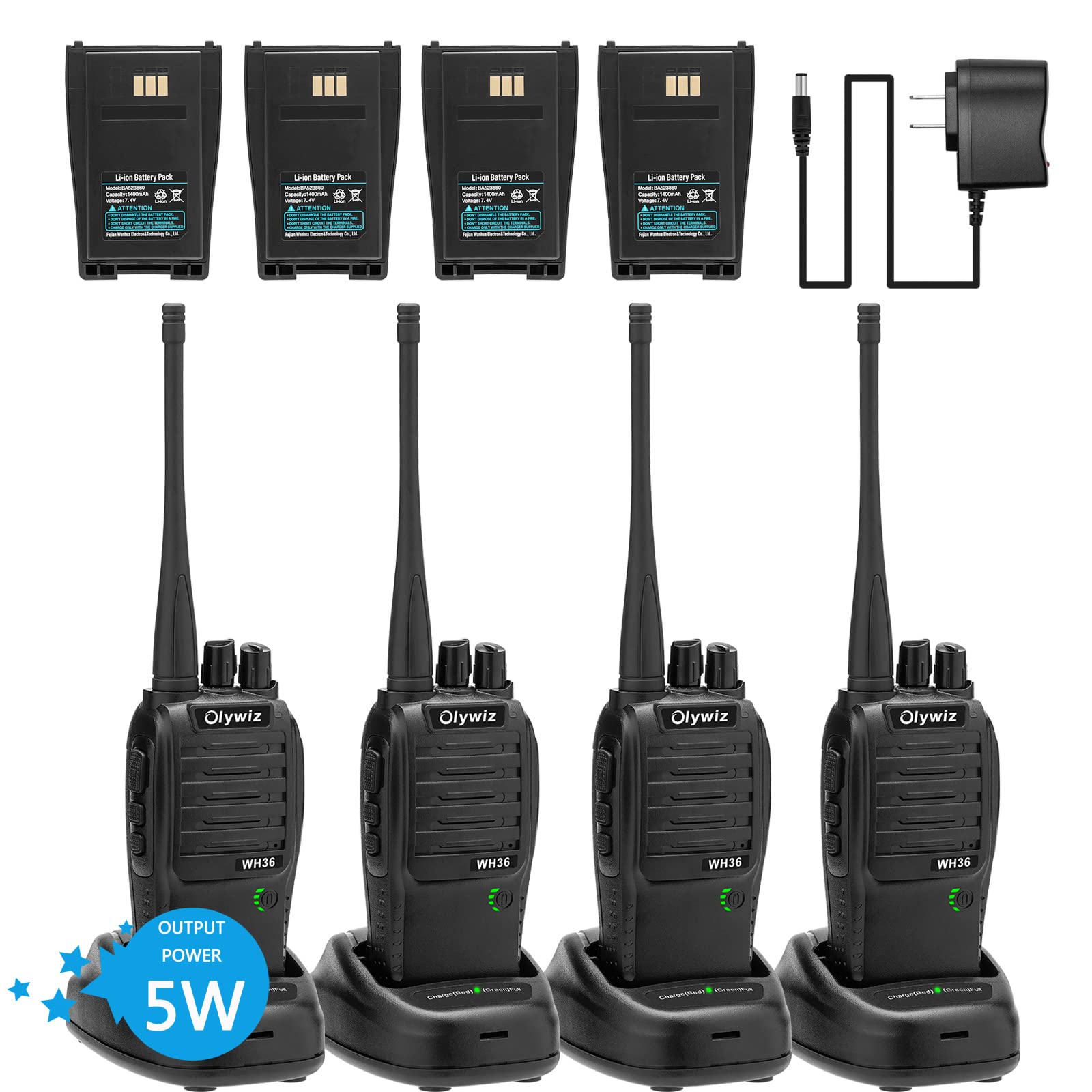 Olywiz 5W Long Range Walkie Talkies - Rechargeable Handheld FM Two-Way Radios with 9 Mile Range, 16 Channels & CTCSS/DCS for Camping, Hiking, Security, Driving School & Emergency Communication (4 Pack)