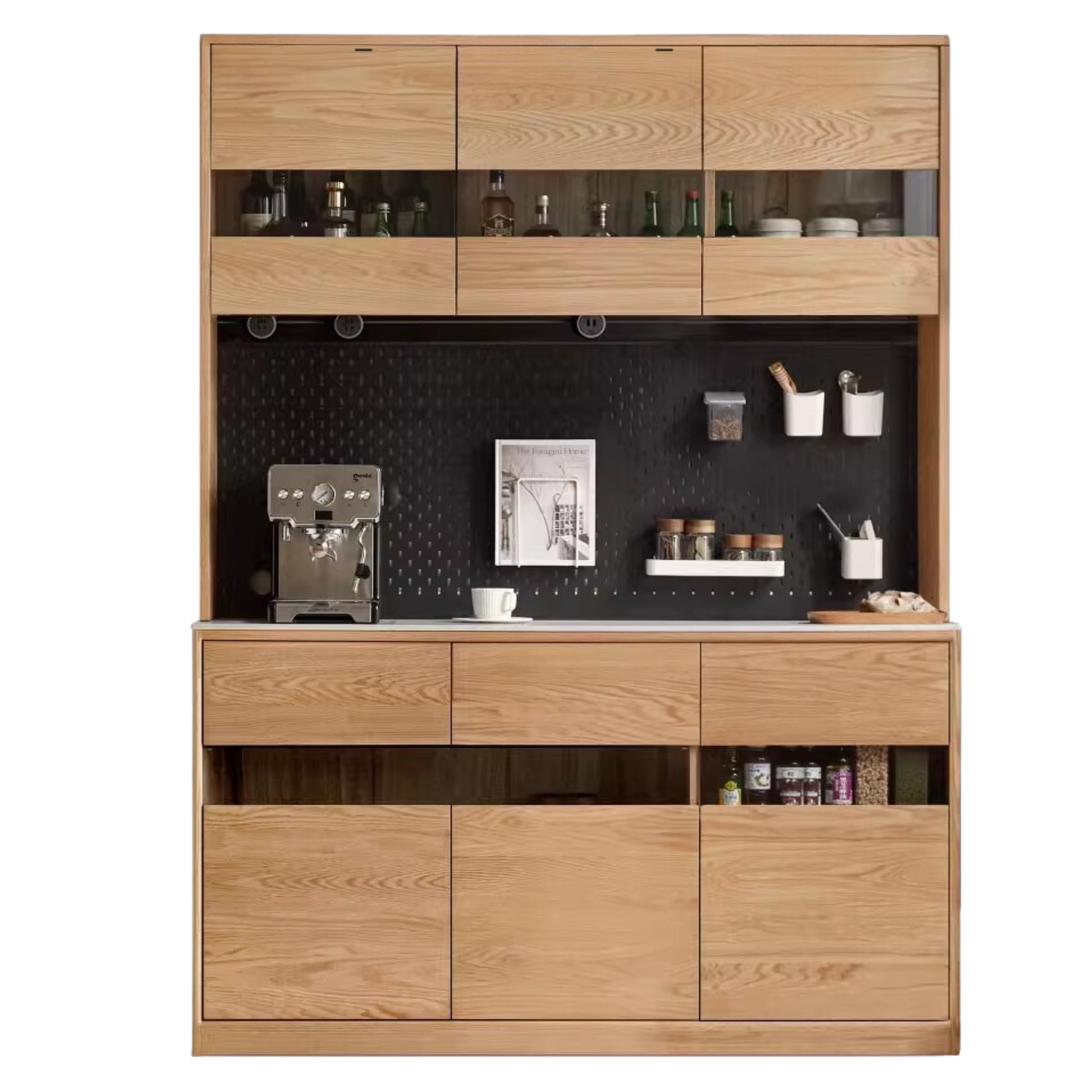 59.1x17.7x78.7 inch / 150x45x200сm / Natural wood color / rock board sideboard + shelf + bull electric rail