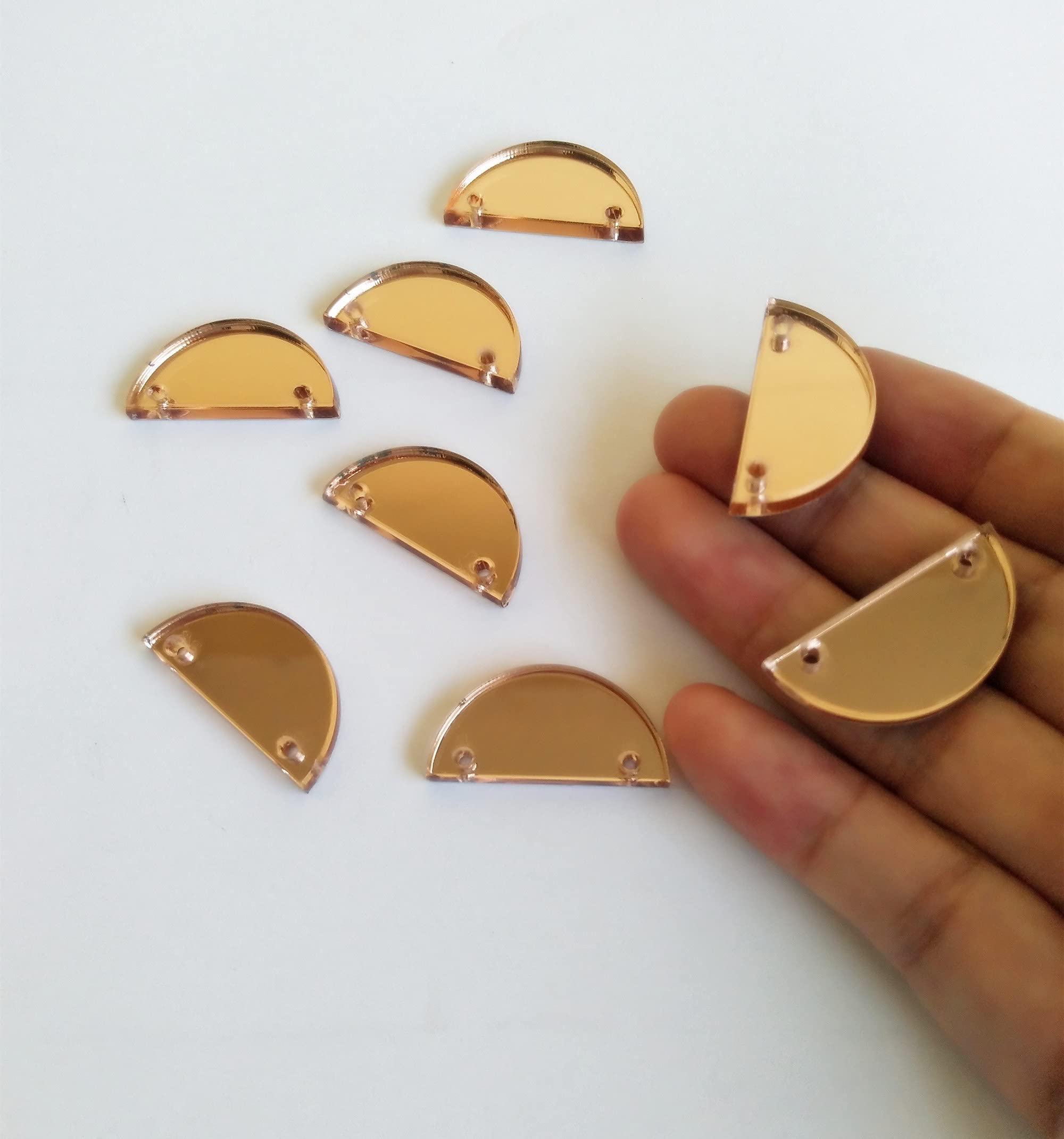 30PCS Half Circle Mirror Acrylic Jewelry Findings - Rose Gold Mirror Earring Blanks & Necklace Pendants for DIY Jewelry Making, Crafting, and Gift Giving