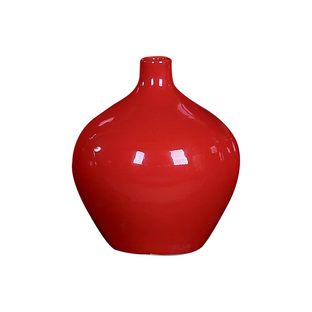 CBtZ-Z Z-W-Dong Red Ceramic Vase - Handcrafted Decorative Flower Pot for Indoor Plants, Living Room & Home Décor (19x23cm) - Perfect for Centerpieces, Wedding Decor & Housewarming Gifts
