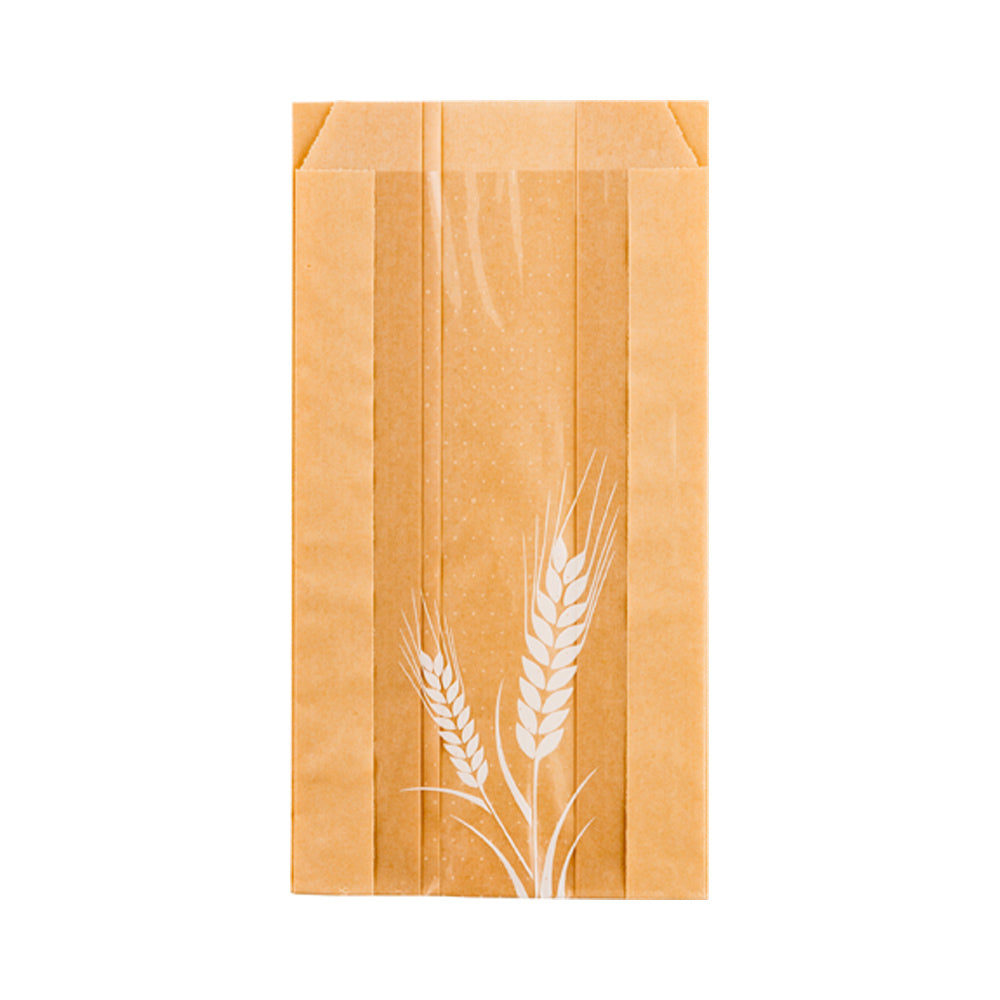 Eco-Friendly Brown Paper Bread Bags - Micro Perforated, Greaseproof, Wheat Pattern (4.5