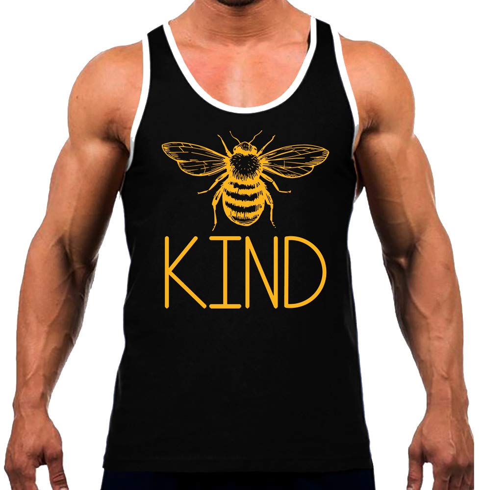 Bee Kind Men's Black Tank Top with White Trim - Soft & Comfortable Sleeveless Shirt for Casual Wear, Gym, and Summer Outfits